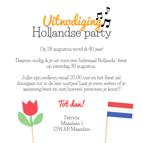 Uitnodiging 40e verjaardag met thema Holland