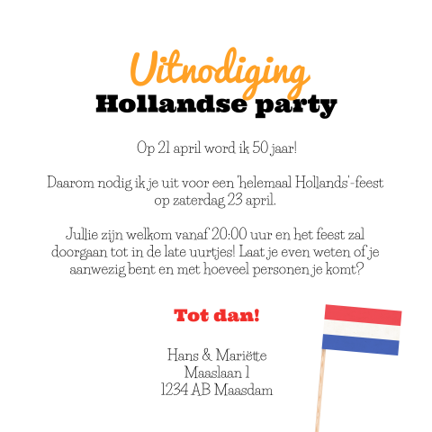 Uitnodiging 50e verjaardag met Holland thema