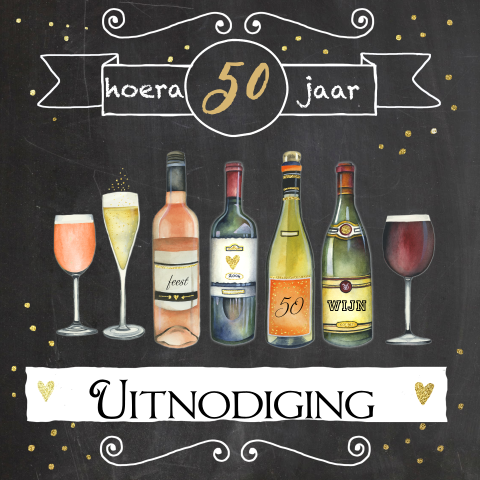 Uitnodiging verjaardag 50 jaar met wijn