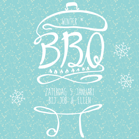 Uitnodiging voor een winter barbecue in blauw en wit