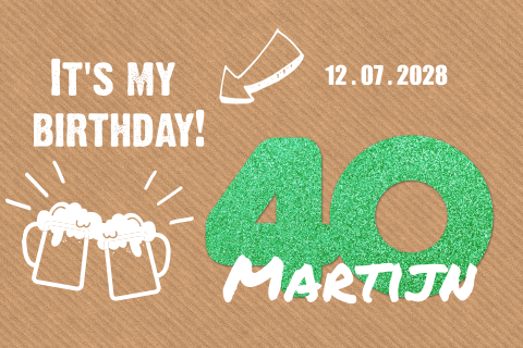 Uitnodiging verjaardag met groene glitter 40
