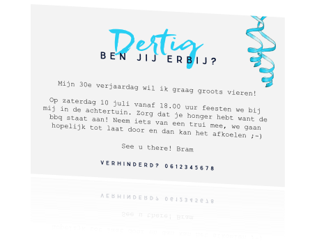 Verwonderlijk Uitnodiging 30 jaar verjaardag met cijferballon en foto EB-45