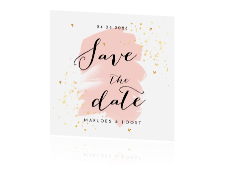 Wonderbaar Save the date kaart goudlook hartjes en verfspetters QB-87