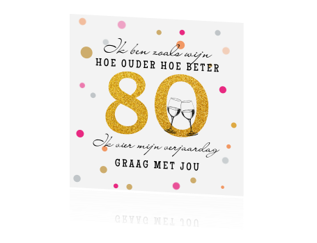 Verbazingwekkend Uitnodiging tachtigste verjaardag met confetti en glitter AO-03